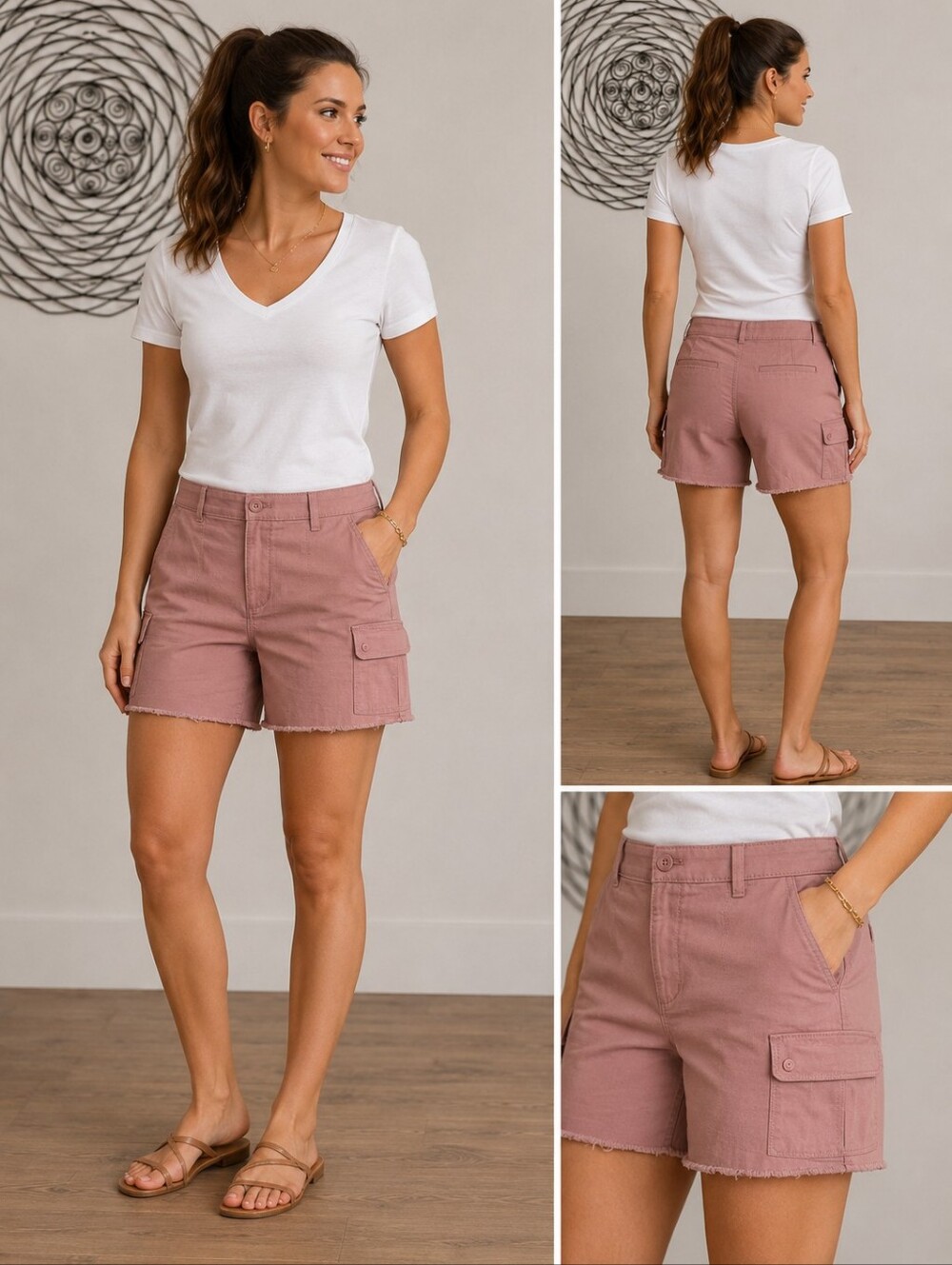 LOFT  Frayed Hem Cargo Shorts Women's Size 2 Cotton Stretch Dusty Rose Color